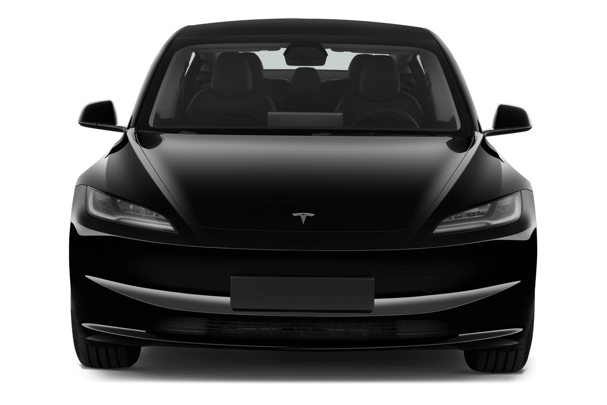 Frontansicht eines Tesla Model 3, freigestellt