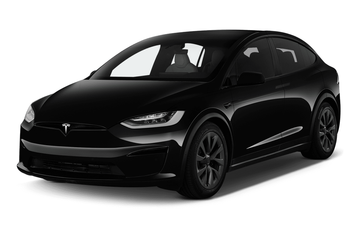 Schräge Frontansicht eines Tesla Model X, freigestellt