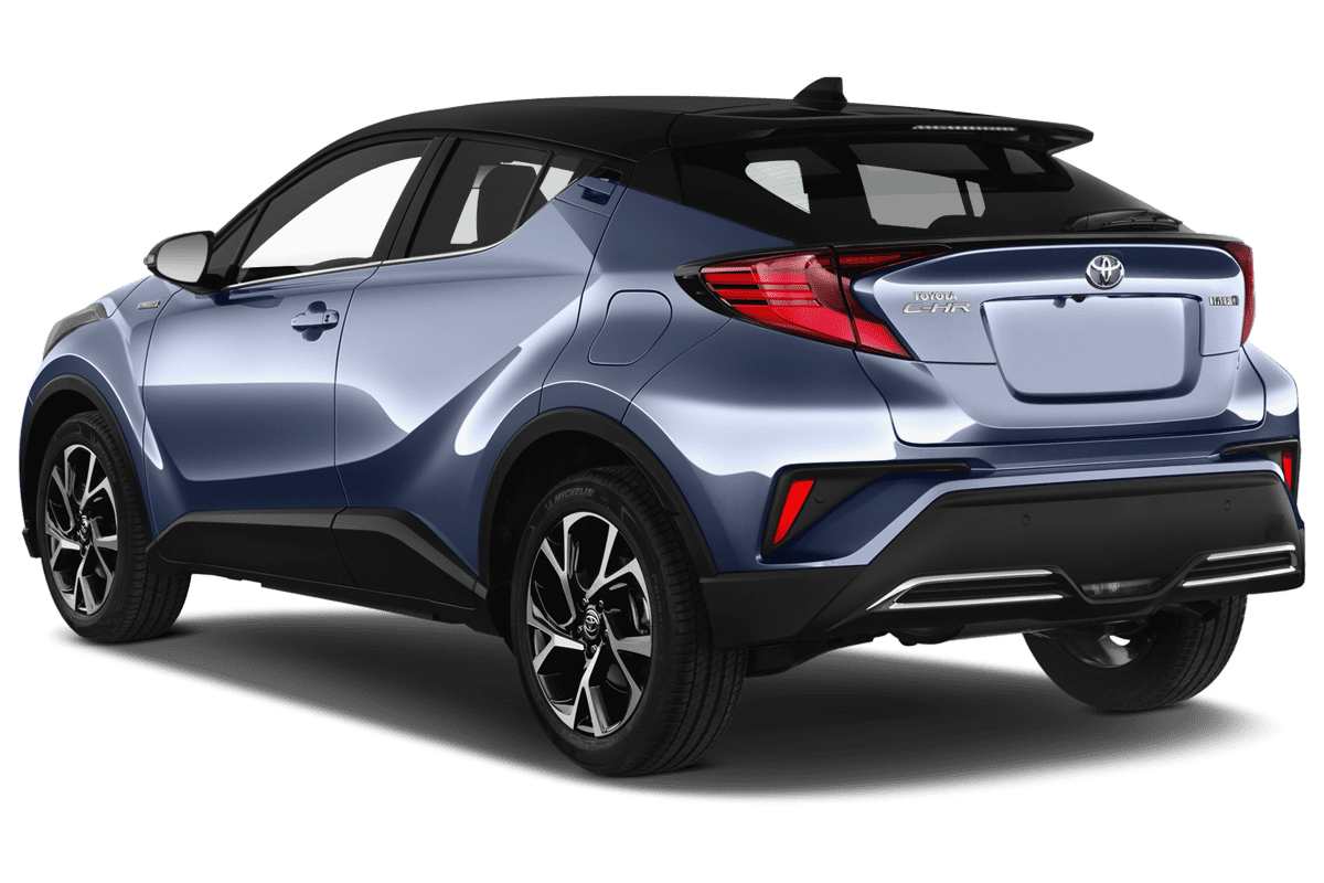 Schräge Heckansicht eines Toyota C-HR, freigestellt