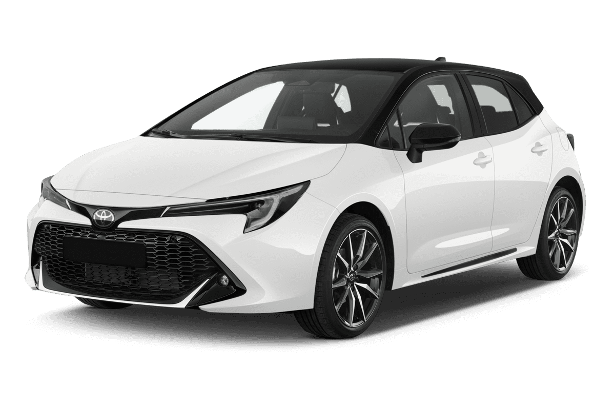 Schräge Frontansicht eines Toyota Corolla Hybrid, freigestellt
