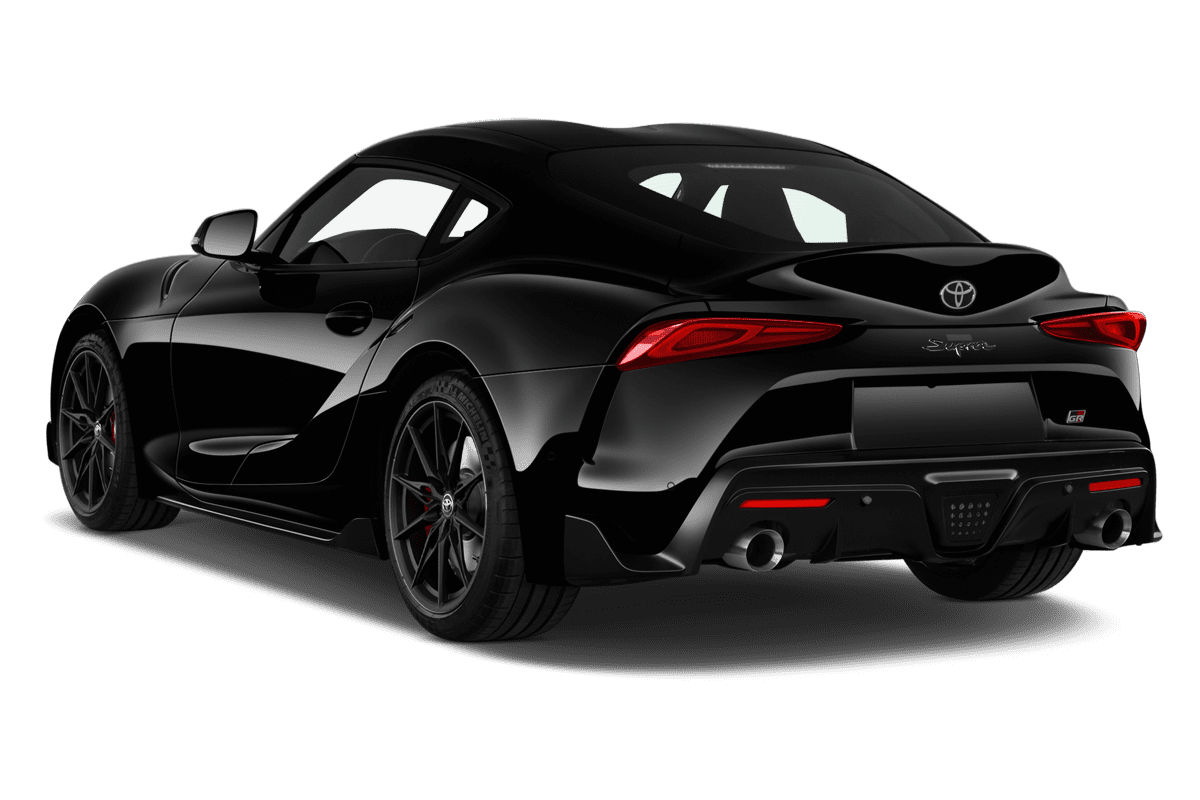 Schräge Heckansicht eines Toyota GR Supra, freigestellt