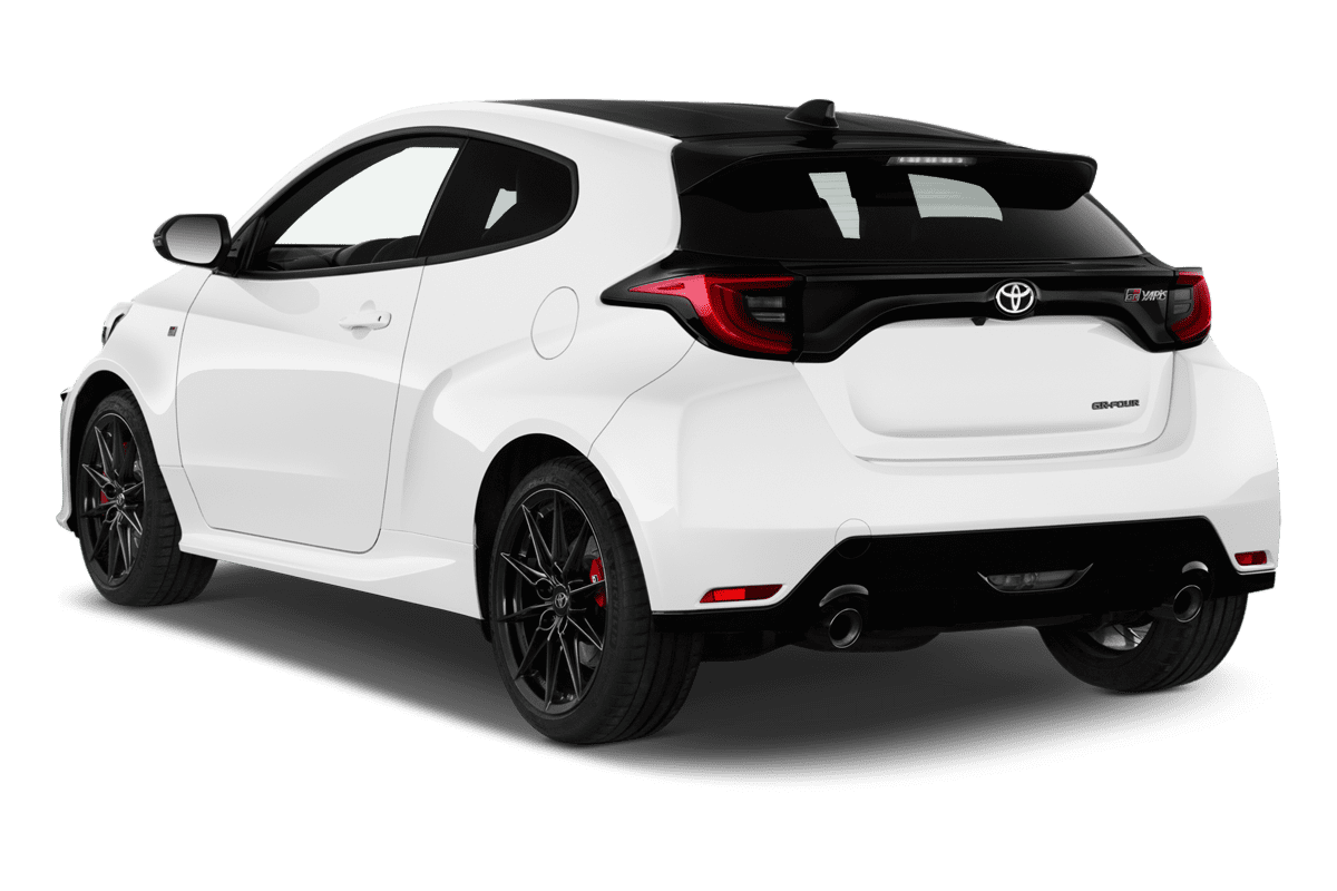 Schräge Heckansicht eines Toyota Yaris GR, freigestellt