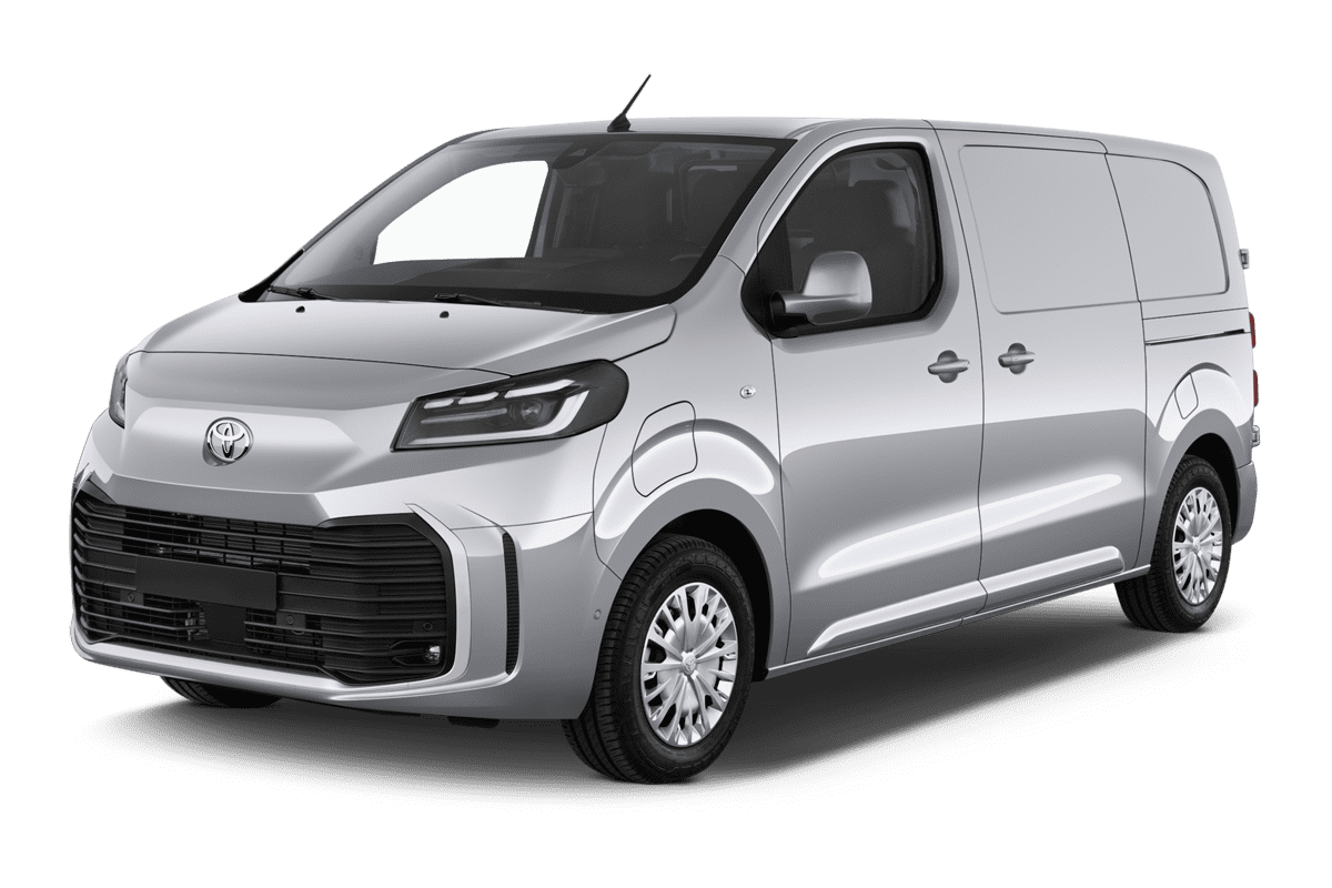 Schräge Frontansicht eines Toyota Proace Electric, freigestellt
