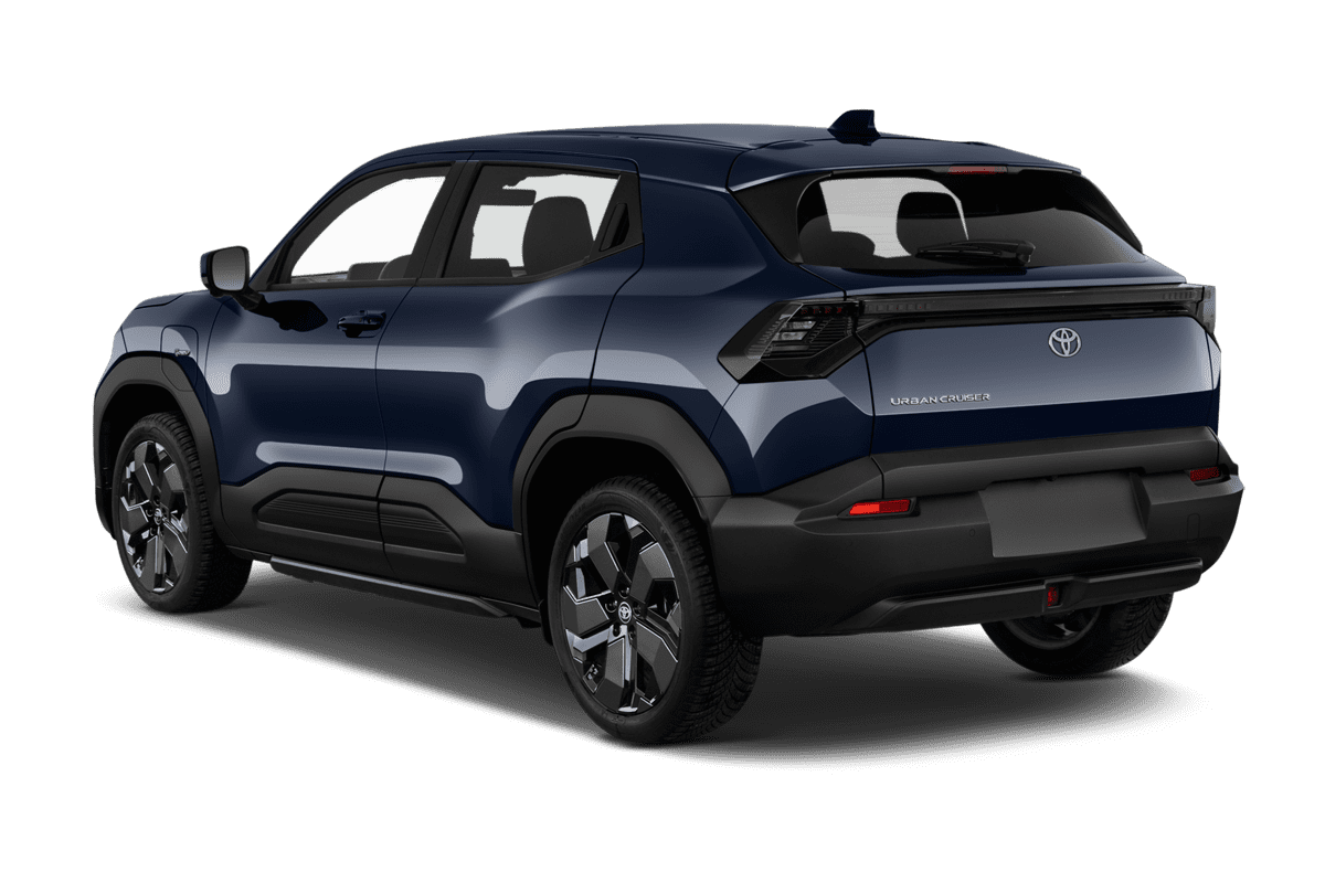 Schräge Heckansicht eines Toyota Urban Cruiser (neues Modell), freigestellt