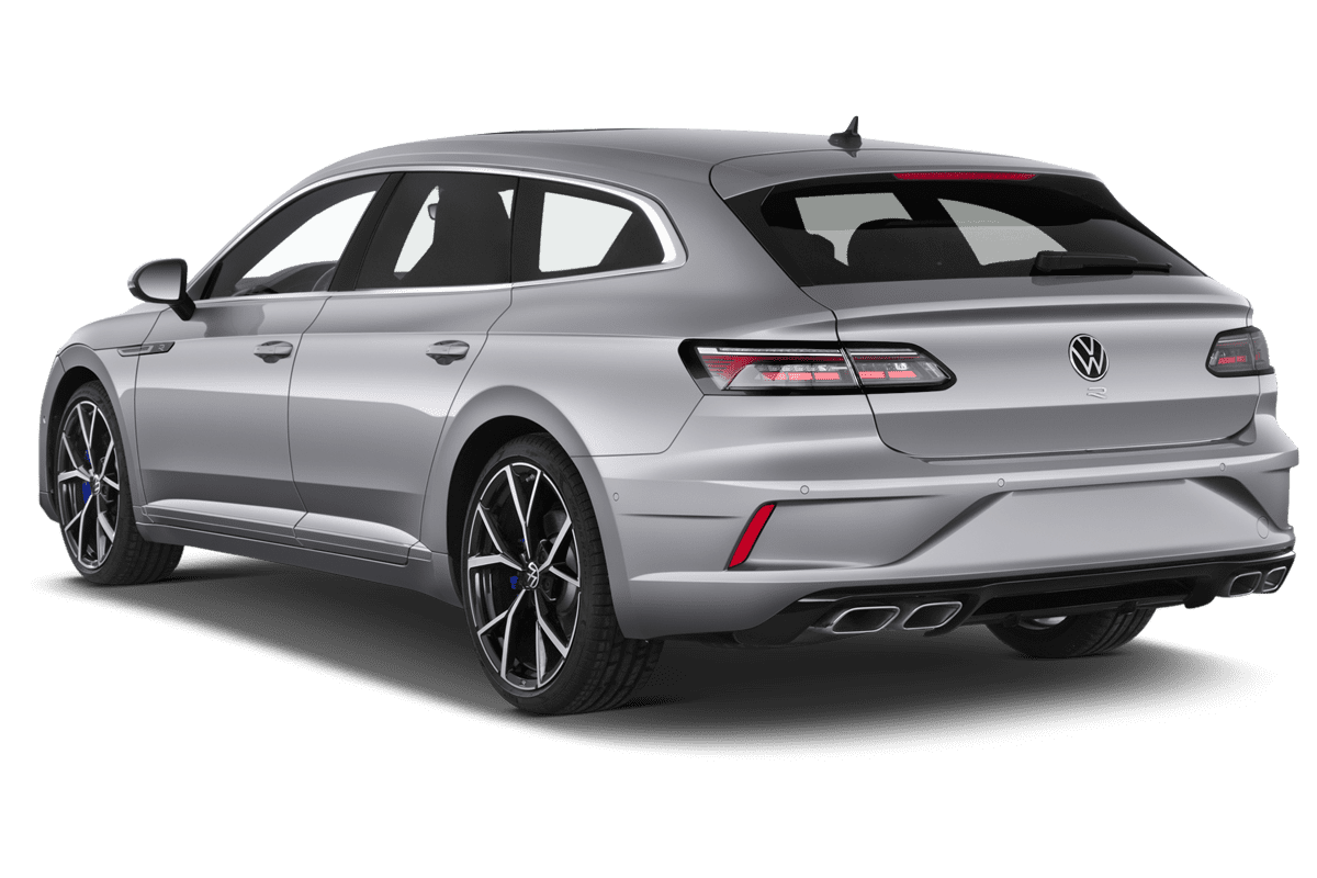 Schräge Heckansicht eines VW Arteon Shooting Brake R, freigestellt