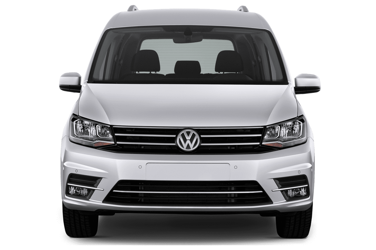 Frontansicht eines VW Caddy TGI, freigestellt
