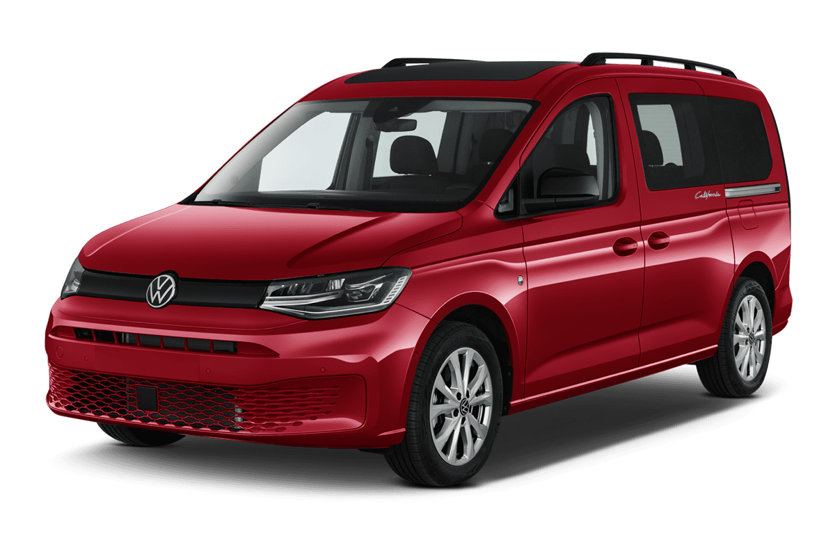 Schräge Frontansicht auf einen Volkswagen Caddy, freigestellt