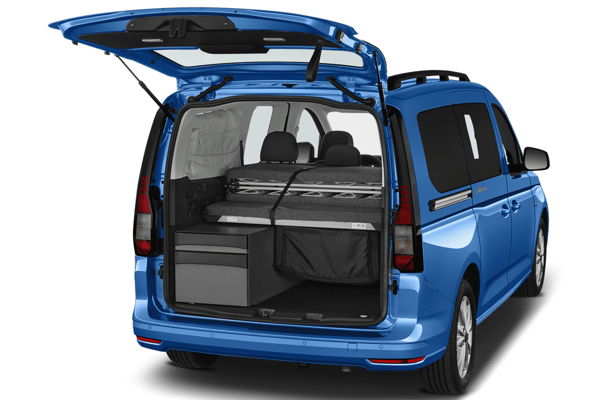 Kofferraum eines VW Caddy California