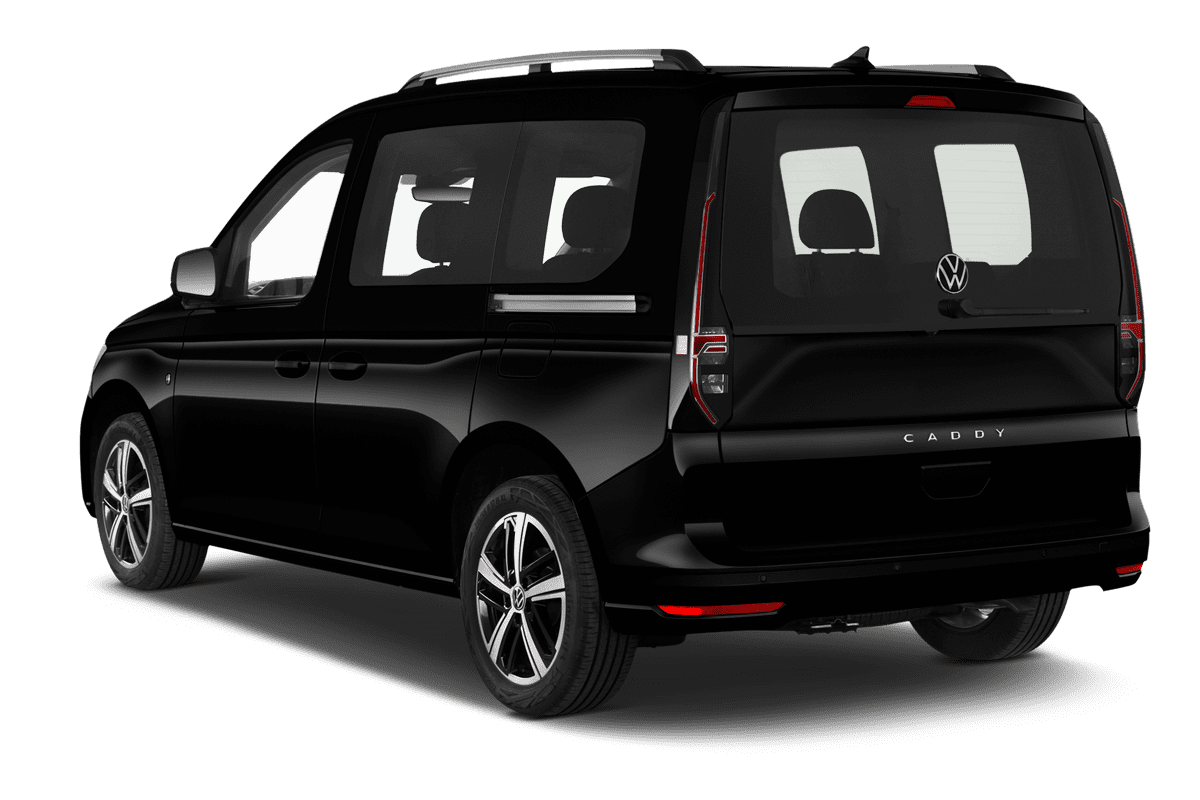 Schräge Heckansicht eines VW Caddy, freigestellt