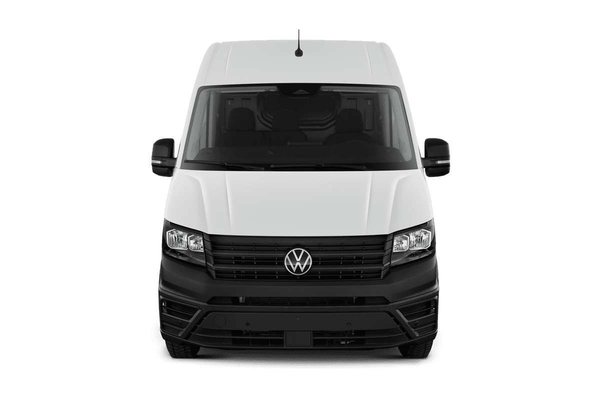 Frontansicht eines VW Crafter Kastenwagen, freigestellt