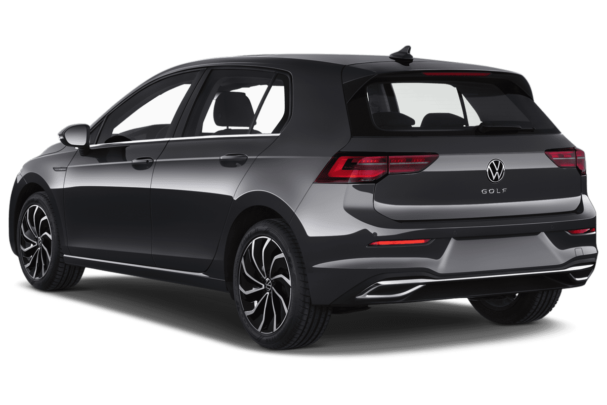 Schräge Heckansicht eines VW Golf 8 Edition 50 , freigestellt