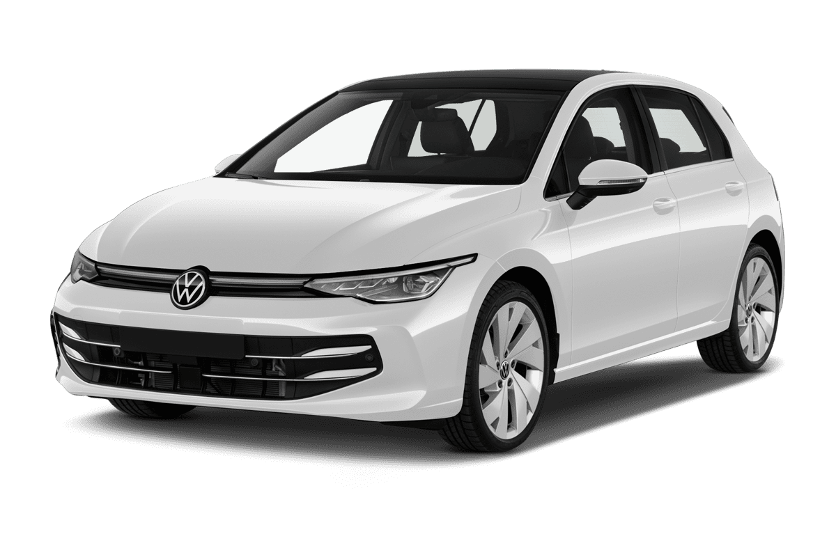 Schräge Frontansicht eines VW Golf 8 , freigestellt