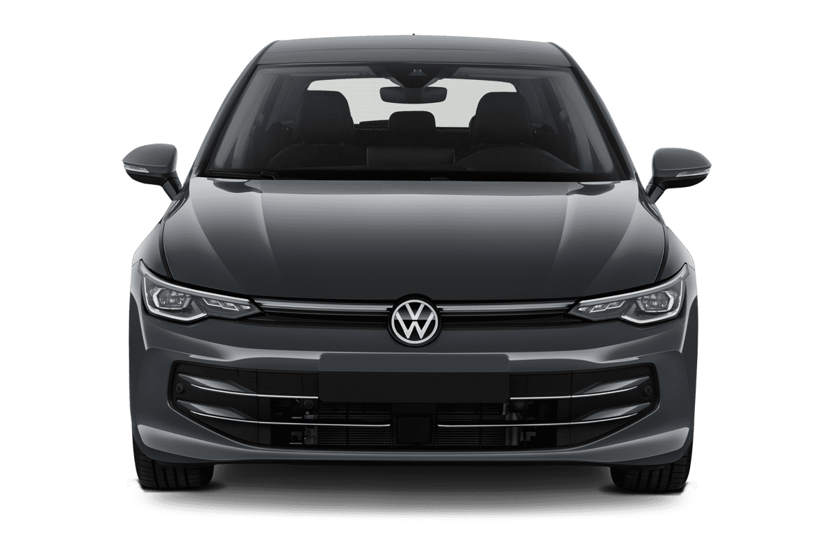 Frontansicht eines VW Golf 8 Plug-in-Hybrid, freigestellt