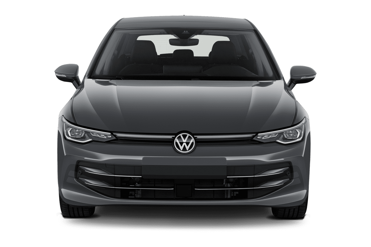 Frontansicht eines VW Golf 8 Plug-in-Hybrid, freigestellt