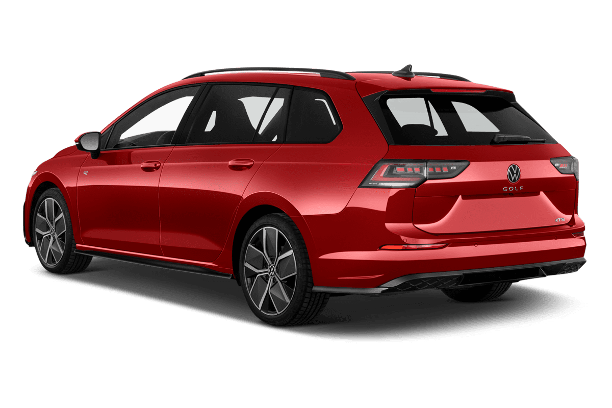 Schräge Heckansicht eines VW Golf 8 Variant , freigestellt