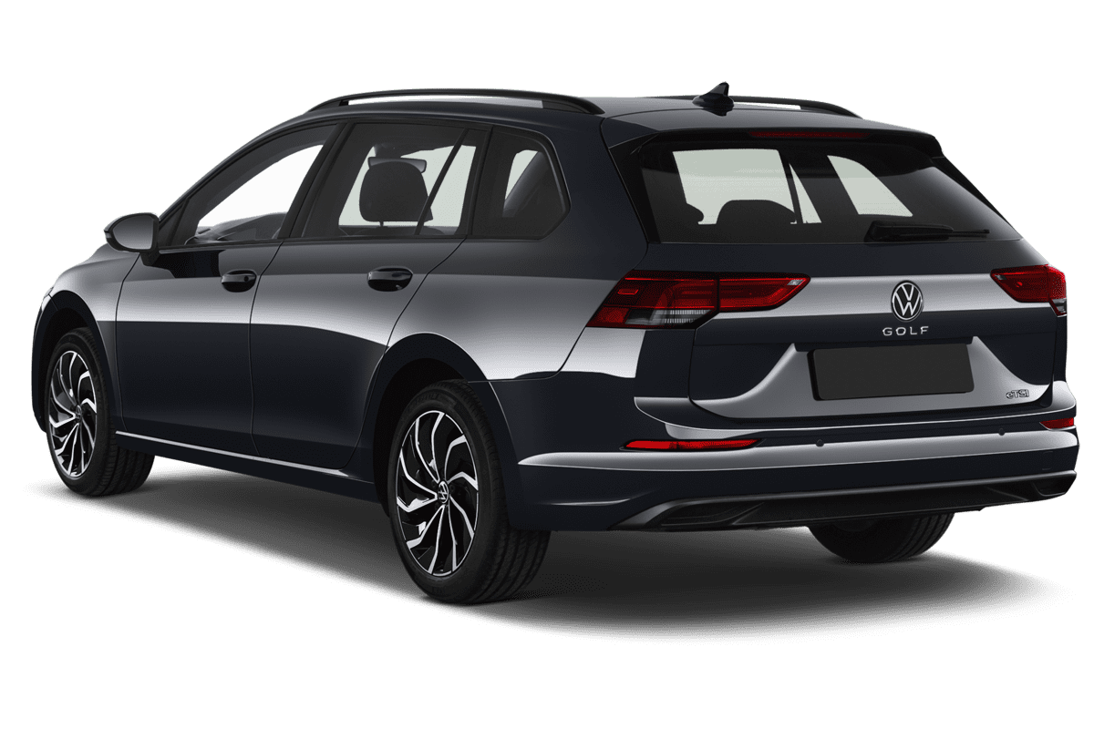 Schräge Heckansicht eines VW Golf 8 Variant GOAL , freigestellt