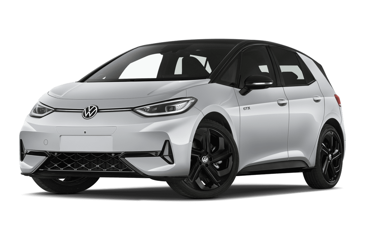 Tiefe, schräge Heckansicht eines VW ID.3 GOAL , freigestellt