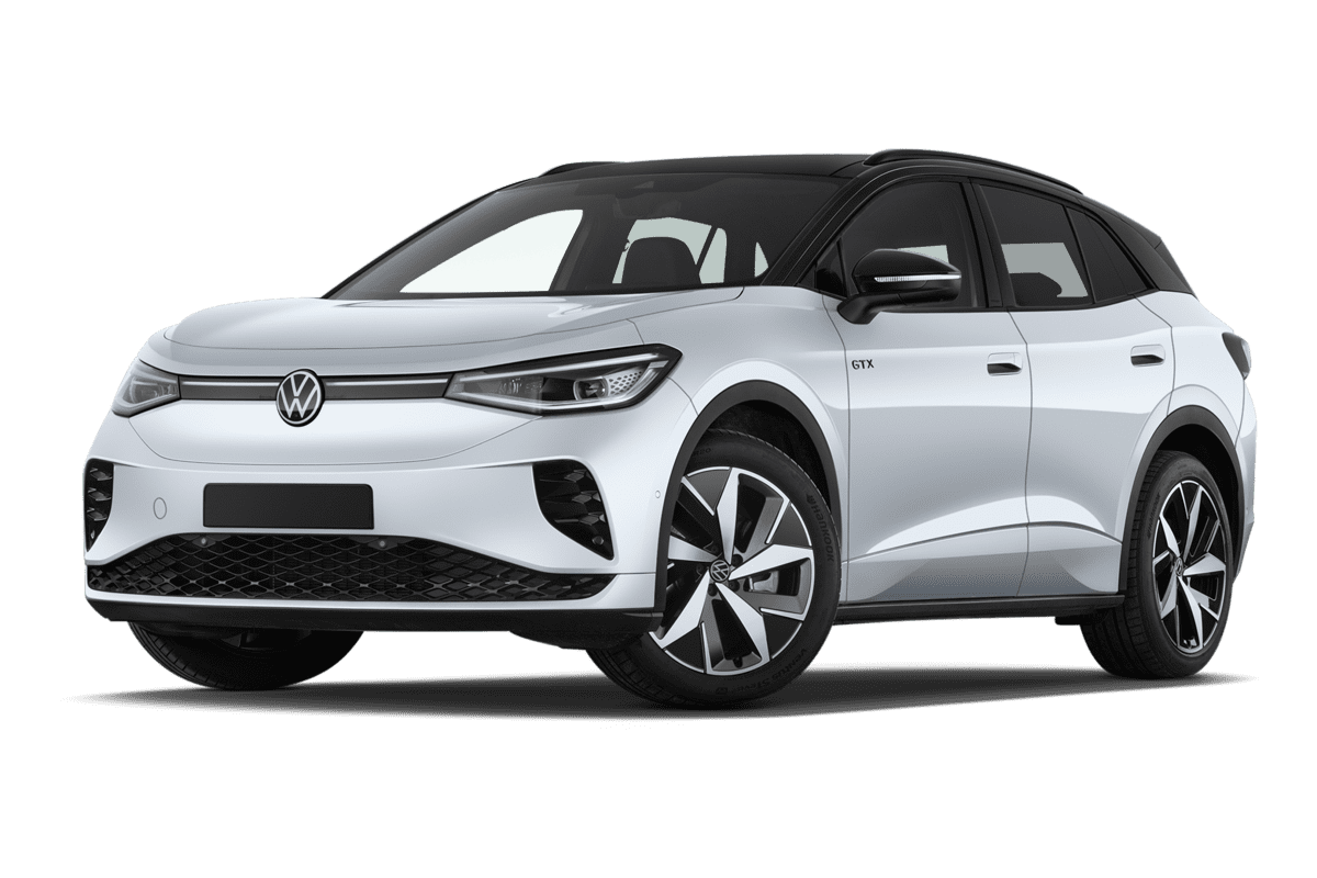 Tiefe, schräge Heckansicht eines VW ID.4, freigestellt