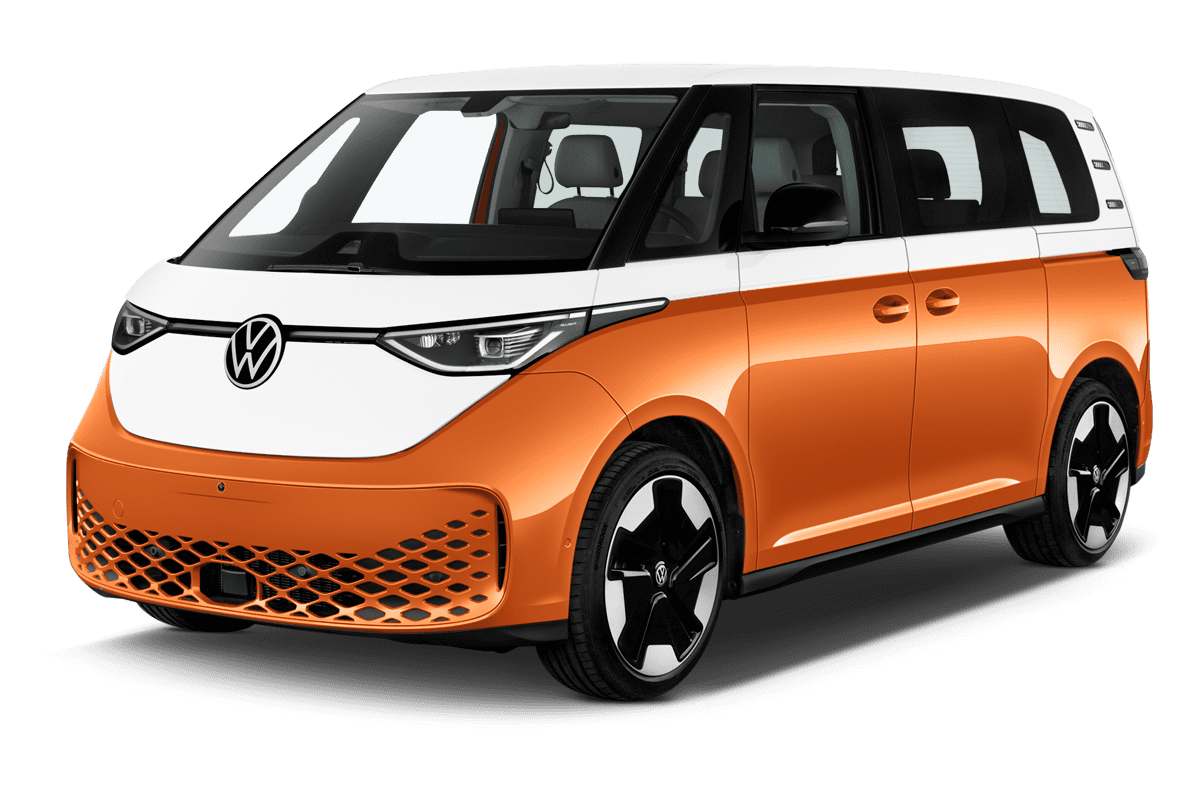 Schräge Frontansicht eines VW ID. Buzz GTX, freigestellt