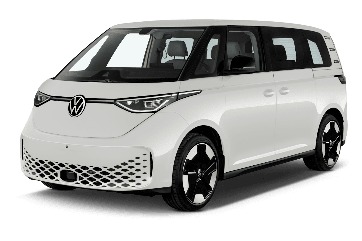 Schräge Frontansicht eines Volkswagen ID. BUZZ, freigestellt