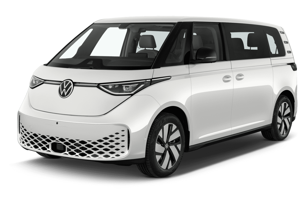 Schräge Frontansicht eines VW ID. Buzz, freigestellt