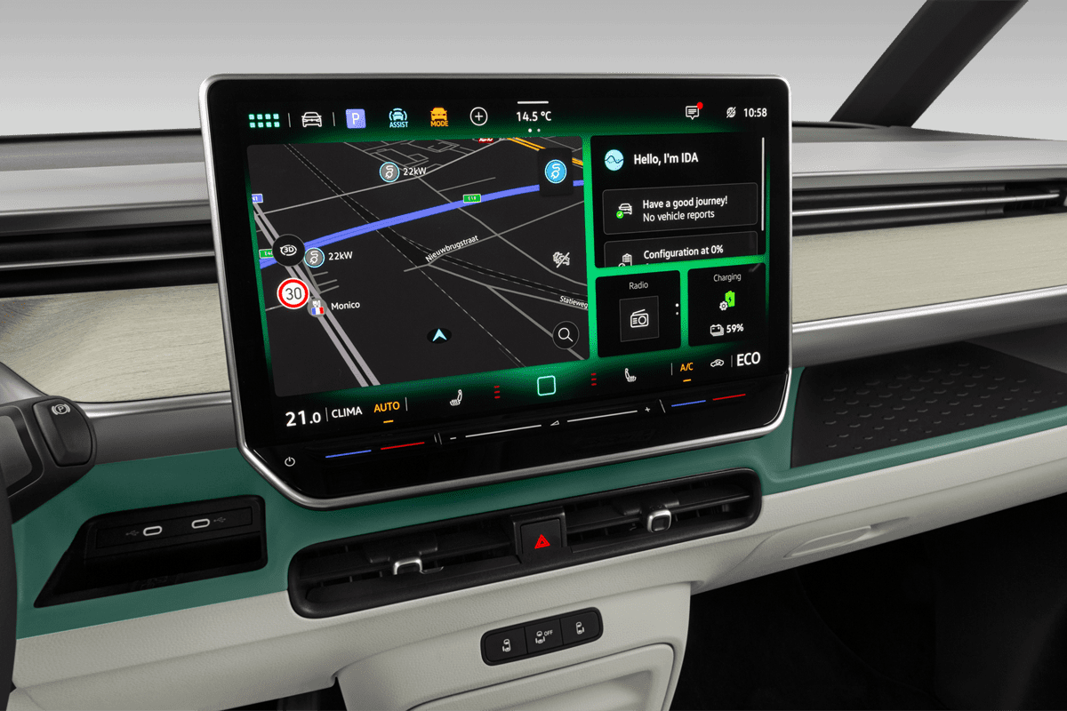 Mittelkonsole eines VW ID. Buzz