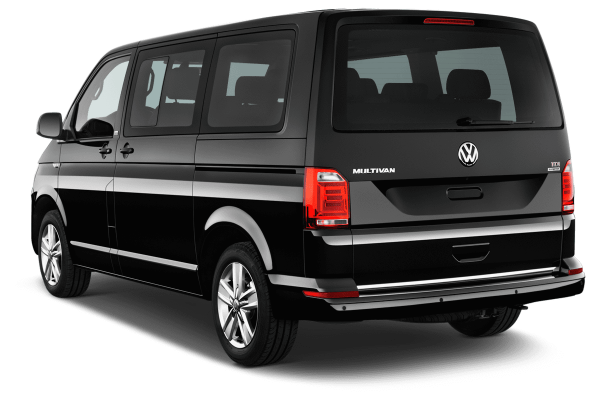 Schräge Heckansicht eines VW Multivan Conceptline, freigestellt