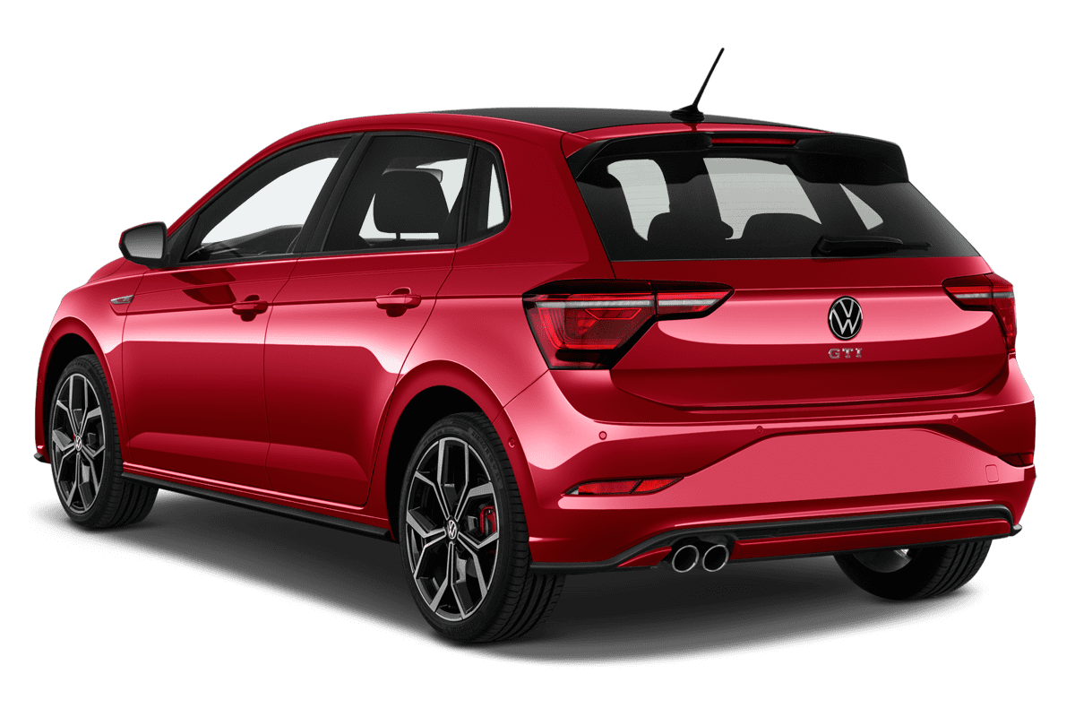 Schräge Heckansicht eines VW Polo GTI, freigestellt