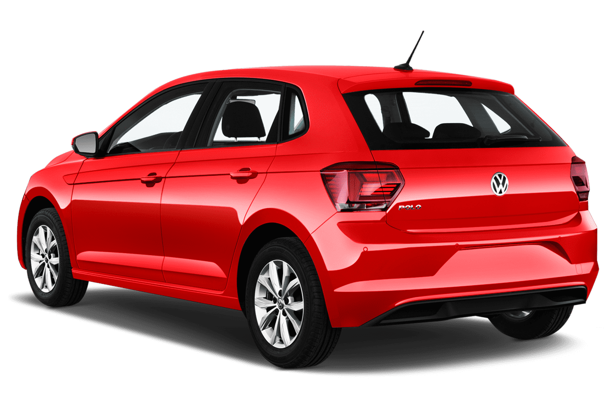 Schräge Heckansicht eines VW Polo TGI , freigestellt