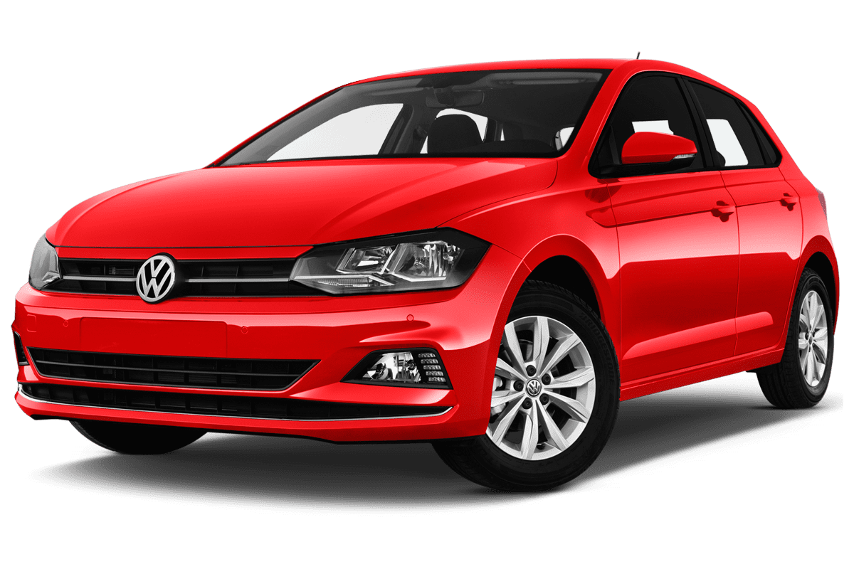 Tiefe, schräge Heckansicht eines VW Polo TGI , freigestellt