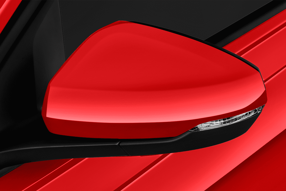 Rückspiegel eines VW Polo TGI