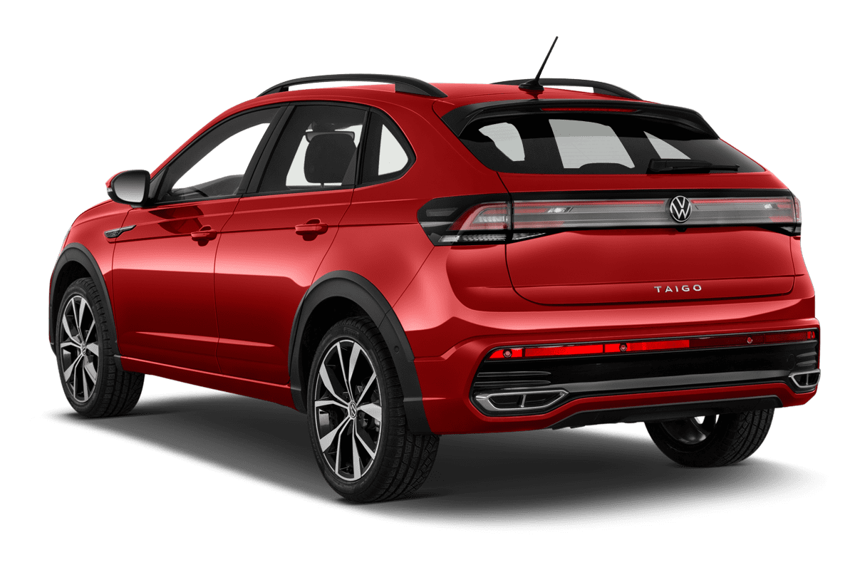 Schräge Heckansicht eines VW Taigo, freigestellt