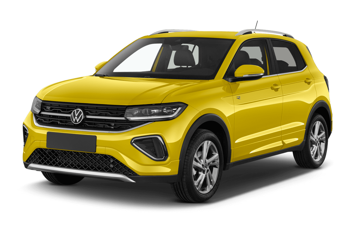 Schräge Frontansicht eines VW T-Cross GOAL , freigestellt