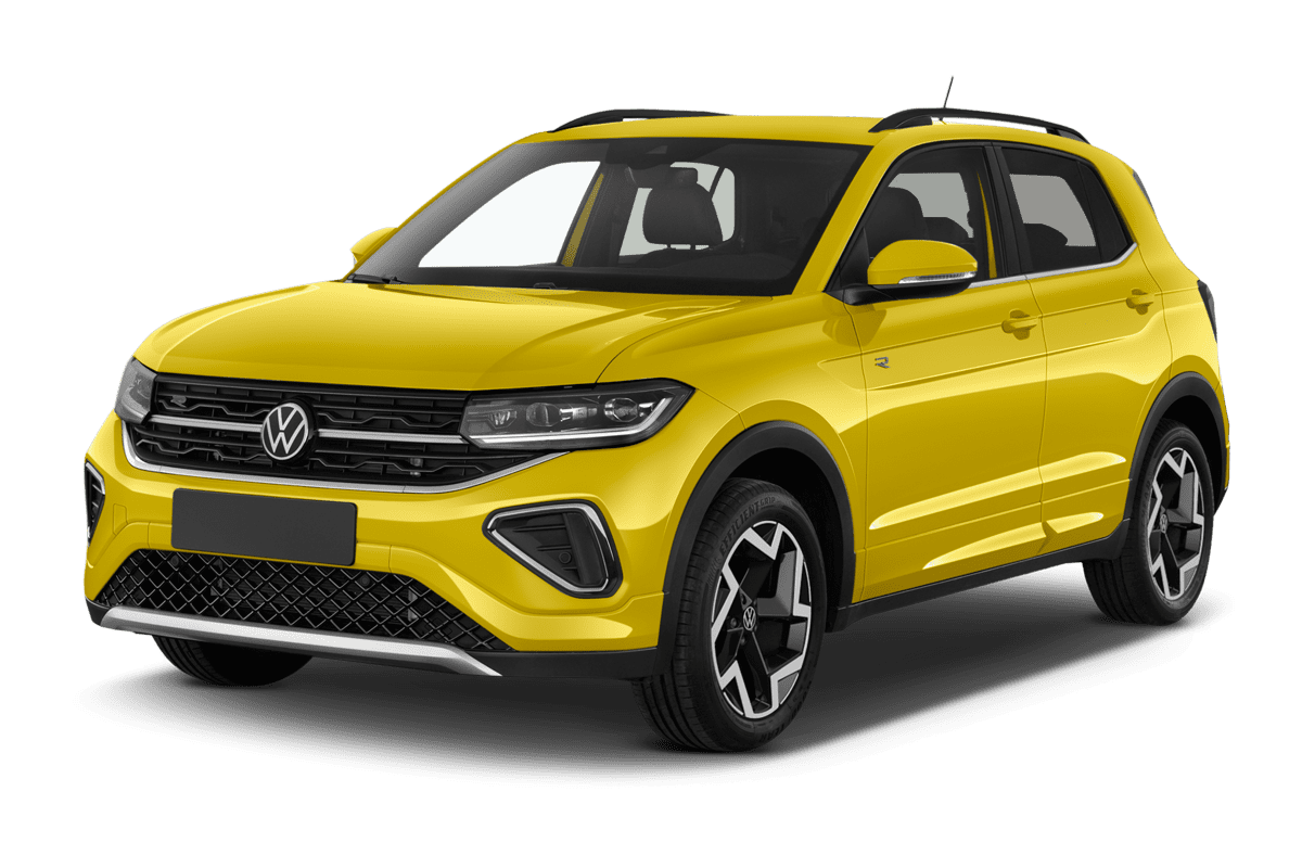 Schräge Frontansicht eines VW T-Cross ENERGY, freigestellt