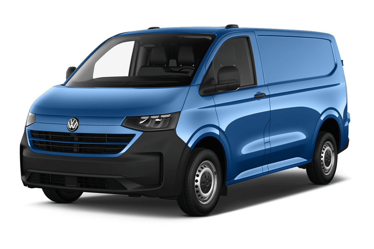 Schräge Frontansicht eines VW Transporter Kastenwagen , freigestellt