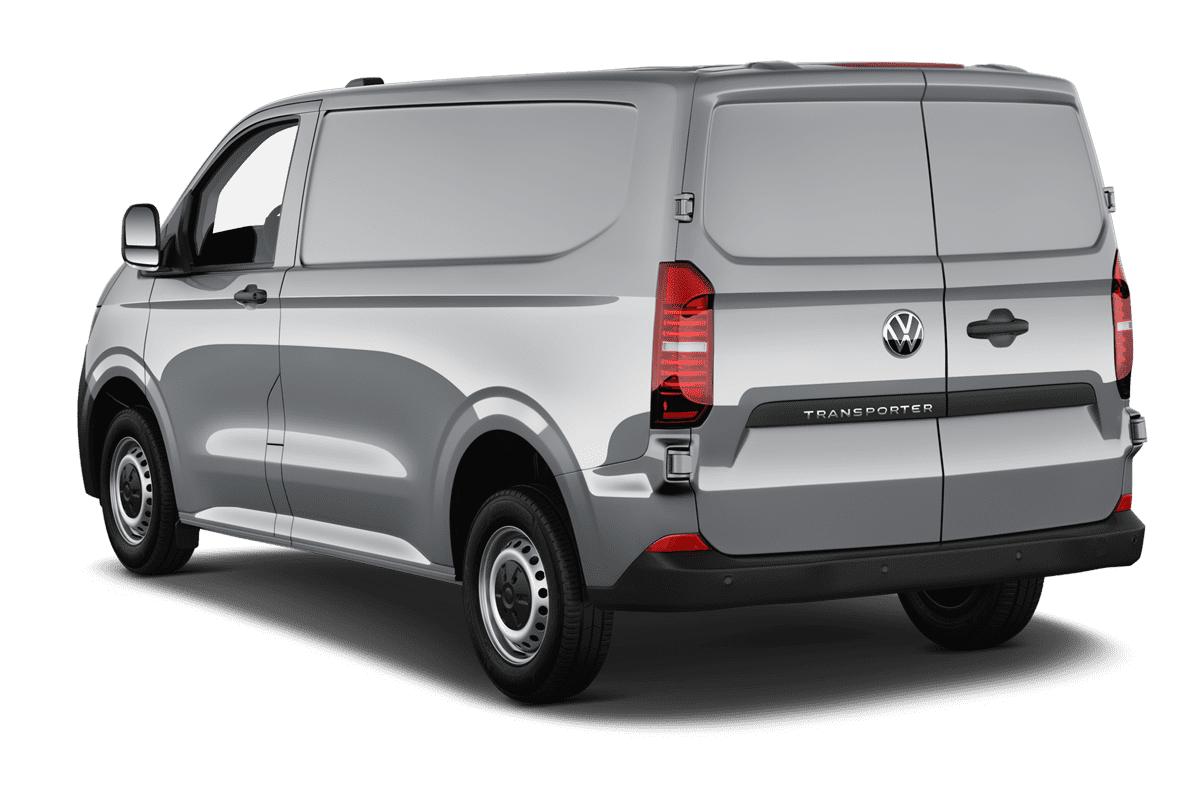 Schräge Heckansicht eines VW Transporter Kastenwagen , freigestellt