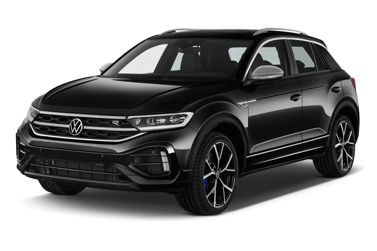 Schräge Frontansicht auf einen Volkswagen T-Roc, freigestellt