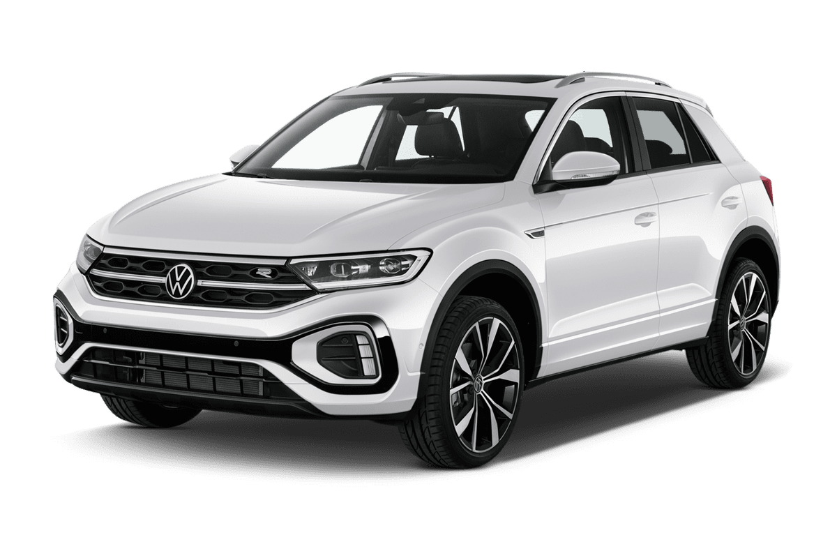 Schräge Frontansicht eines Volkswagen T-Roc, freigestellt