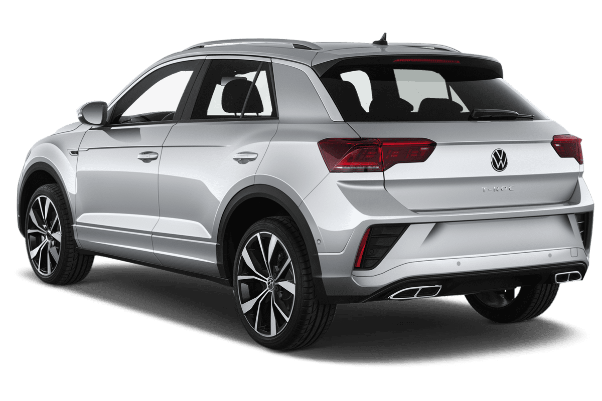 Schräge Heckansicht eines VW T-Roc GOAL , freigestellt