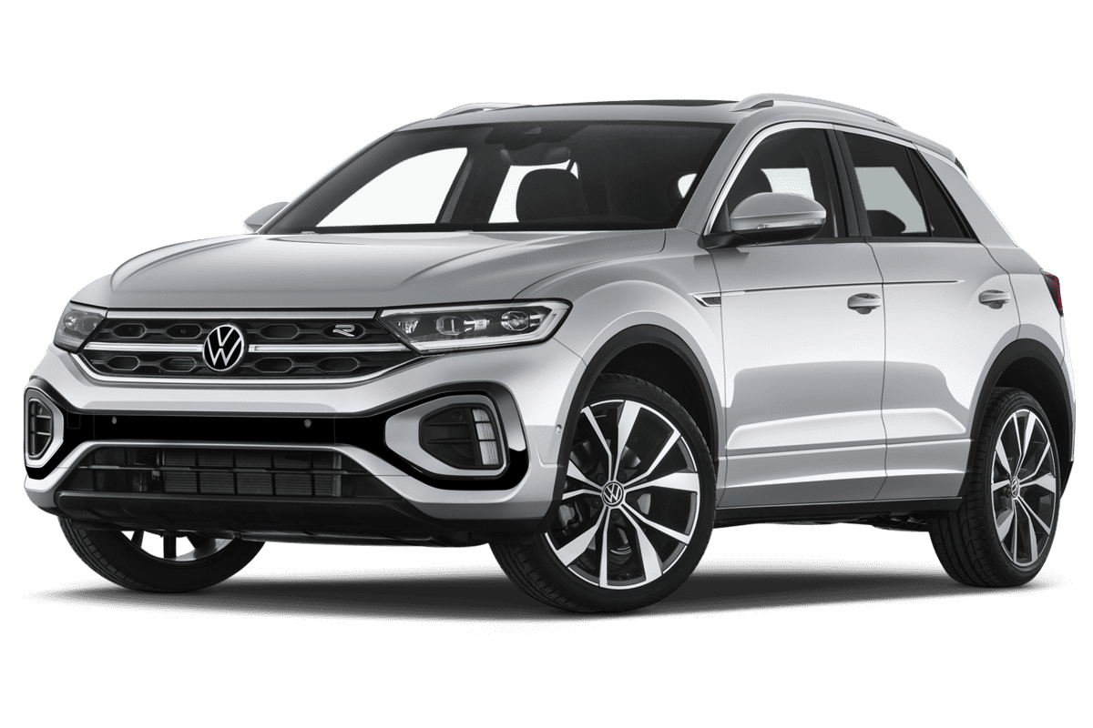 Tiefe, schräge Heckansicht eines VW T-Roc GOAL , freigestellt