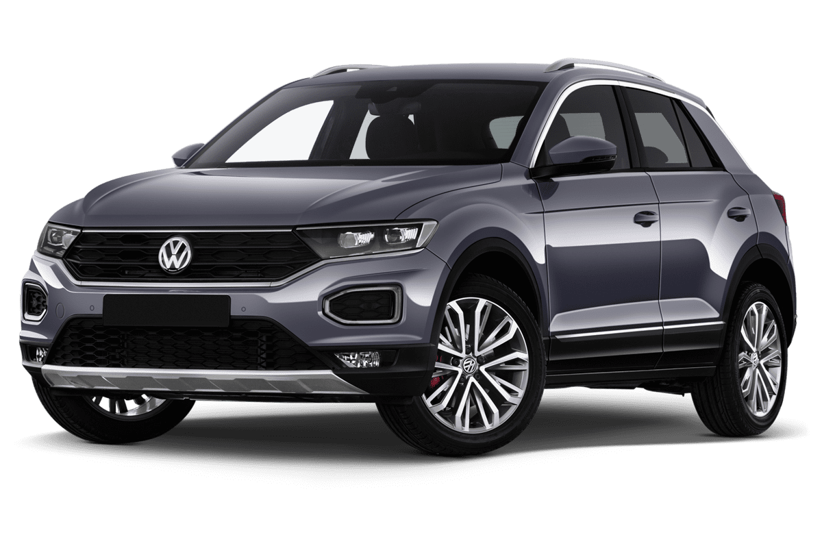 Tiefe, schräge Heckansicht eines VW T-Roc ACTIVE , freigestellt