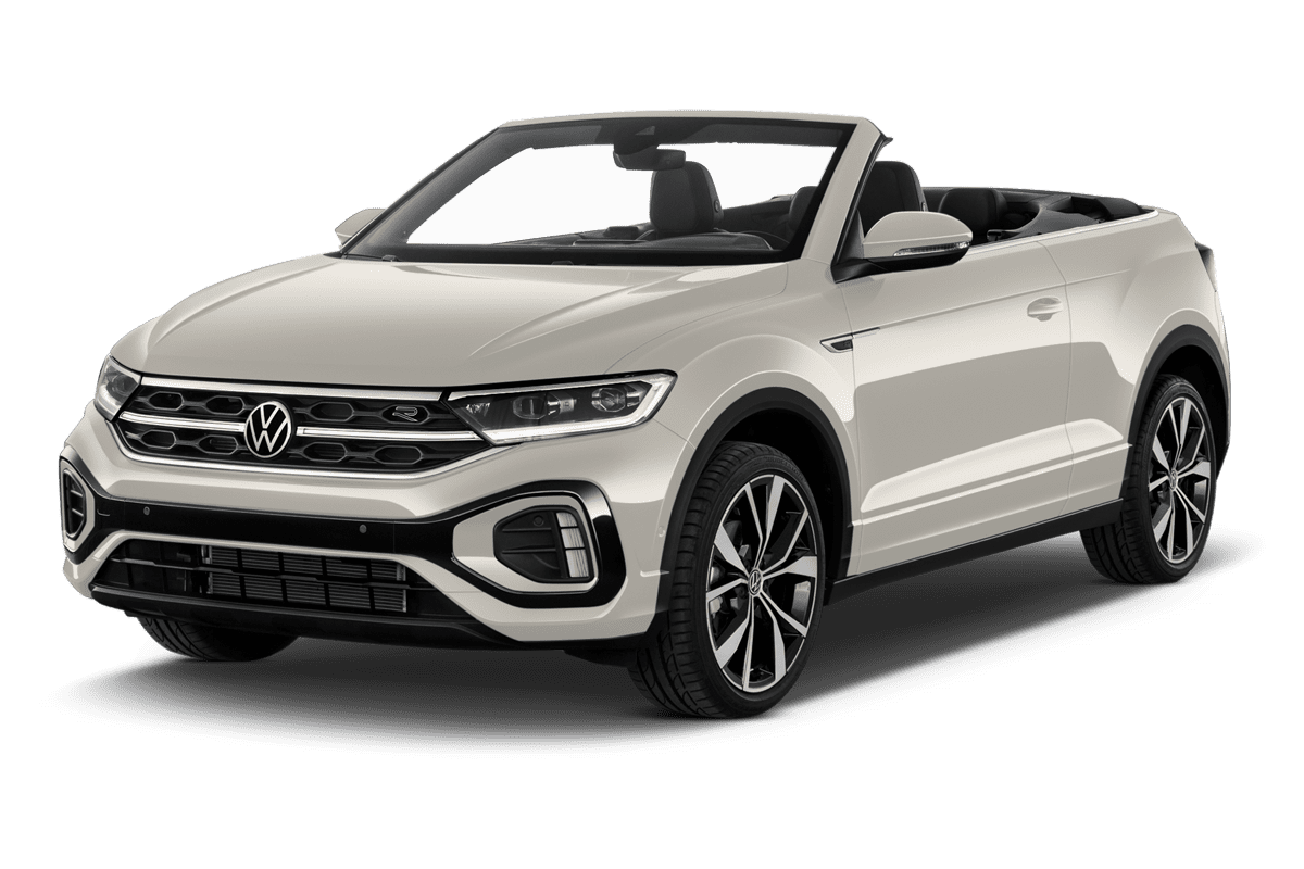 Schräge Frontansicht eines VW T-Roc Cabriolet , freigestellt