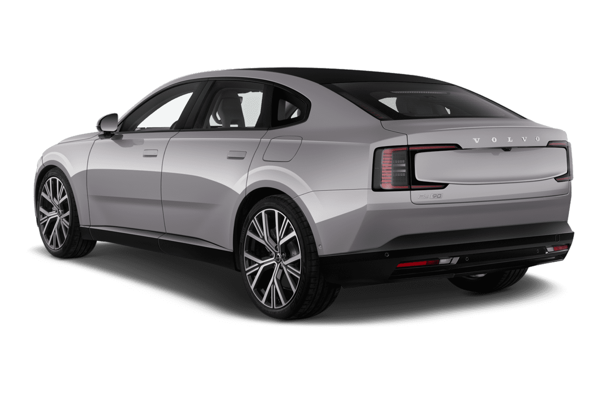 Schräge Heckansicht eines Volvo ES90, freigestellt