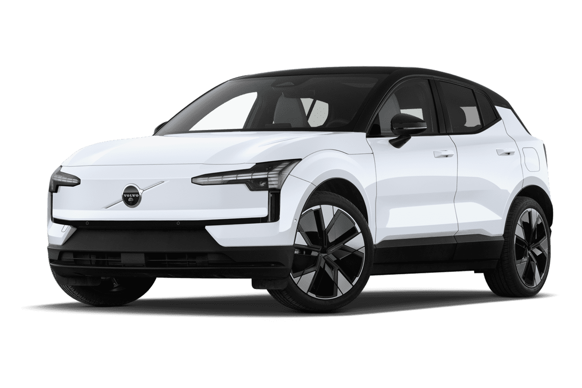 Tiefe, schräge Heckansicht eines Volvo EX30 Cross Country , freigestellt