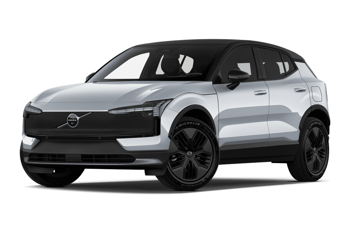 Tiefe, schräge Heckansicht eines Volvo EX30 Cross Country , freigestellt