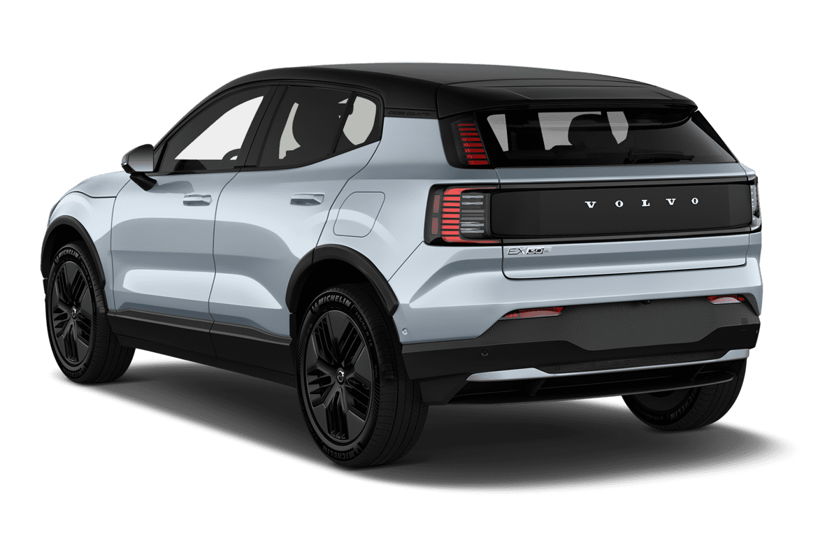 Schräge Heckansicht eines Volvo EX30 Cross Country , freigestellt