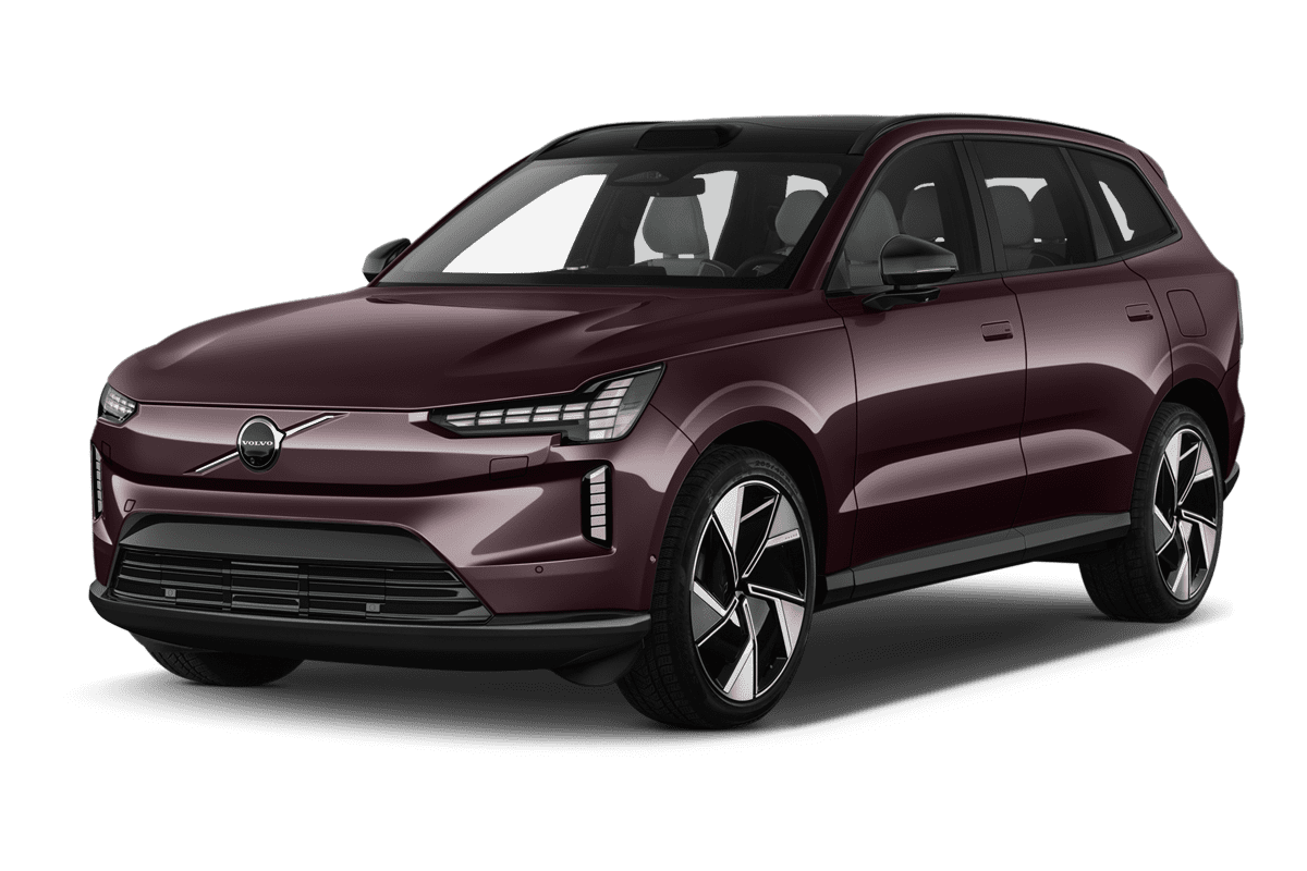 Schräge Frontansicht eines Volvo EX90, freigestellt