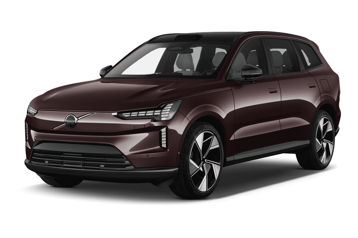 Schräge Frontansicht eines Volvo EX90, freigestellt