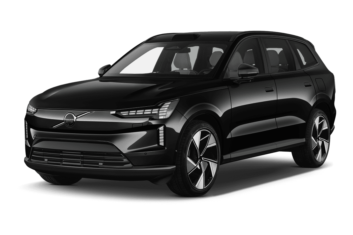 Schräge Frontansicht eines Volvo EX90, freigestellt