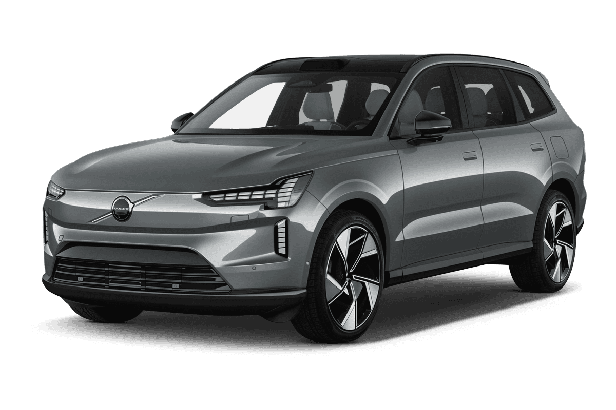 Schräge Frontansicht eines Volvo EX90, freigestellt